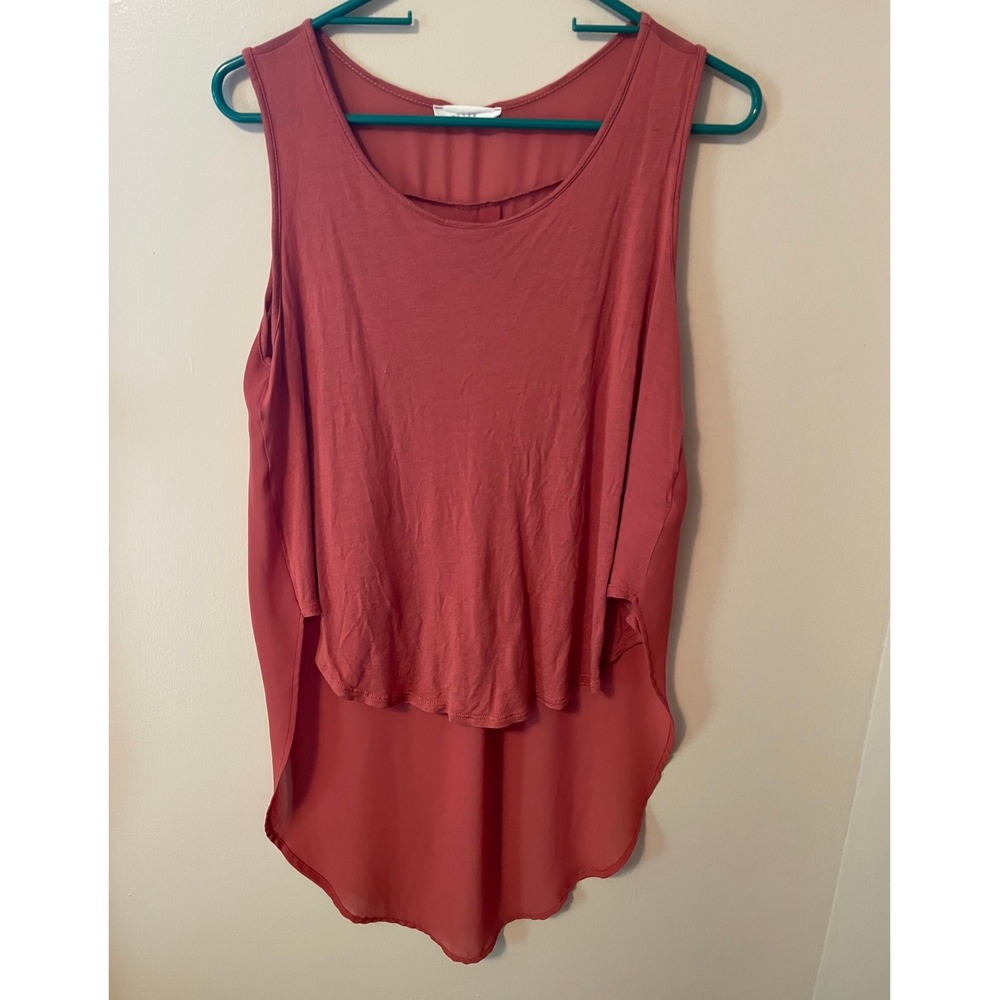 Lush Womens Terracotta Brick Red High Low Sleeveless Tank Top Sz M  Flowy Sheer